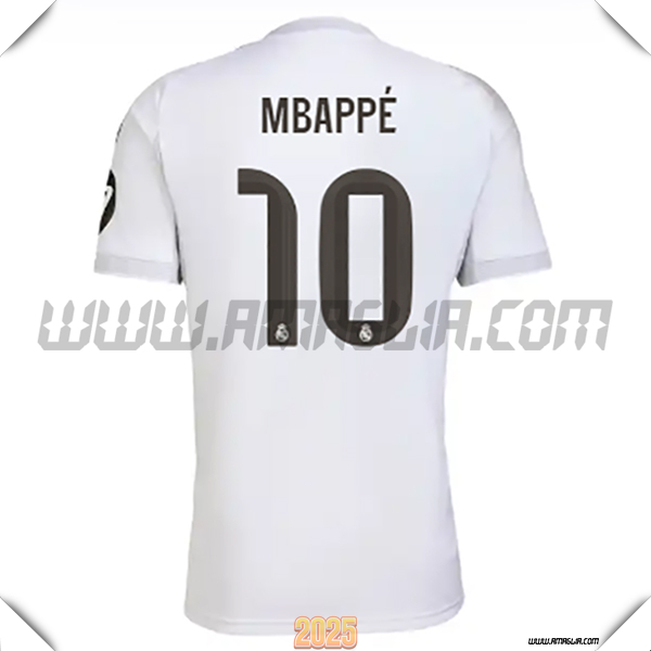 Prima Maglia Calcio Real Madrid Mbappé #10 2025 2026 Bianco