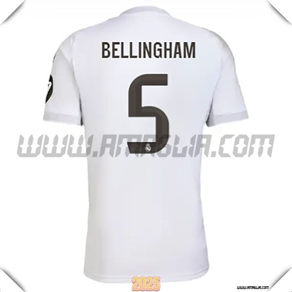 Prima Maglia Calcio Real Madrid BELLINGHAM #5 2025 2026 Bianco