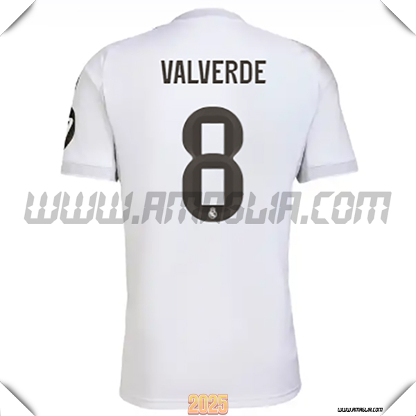 Prima Maglia Calcio Real Madrid VALVERDE #8 2025 2026 Bianco