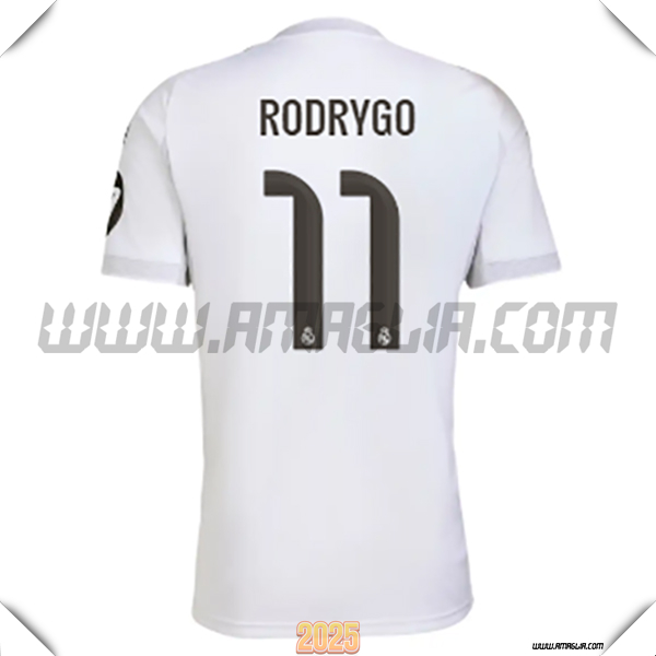 Prima Maglia Calcio Real Madrid RODRYGO #11 2025 2026 Bianco