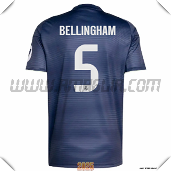 Seconda Maglia Calcio Real Madrid BELLINGHAM #5 2025 2026 Blu Marina