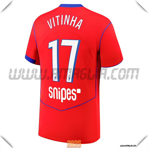 Terzo Maglia Calcio Paris PSG VITINHA #5 2025 2026 Rosso