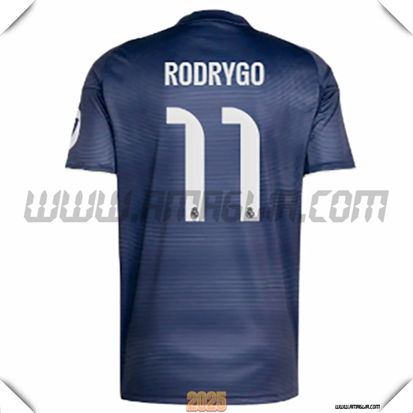 Seconda Maglia Calcio Real Madrid RODRYGO #11 2025 2026 Blu Marina