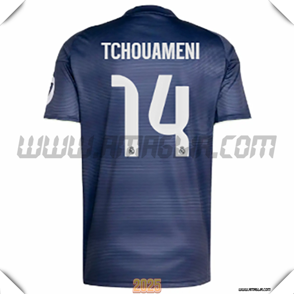 Seconda Maglia Calcio Real Madrid TCHOUAMÉNI #14 2025 2026 Blu Marina