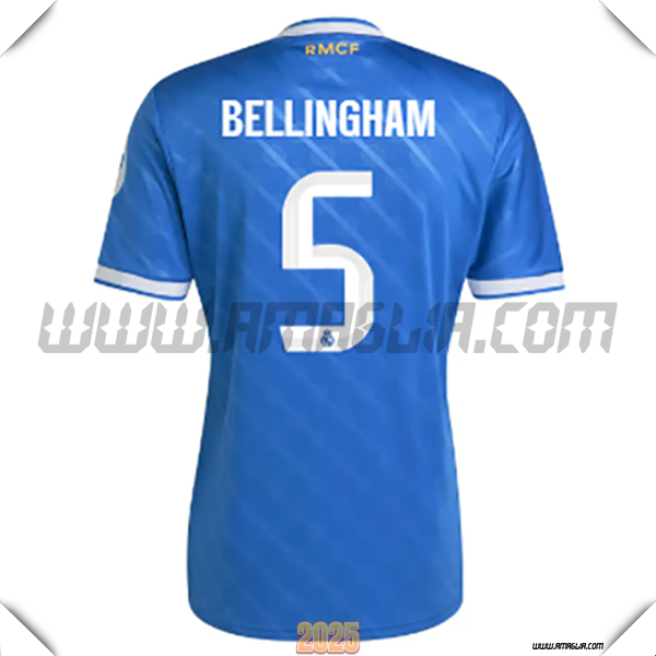 Terzo Maglia Calcio Real Madrid BELLINGHAM #5 2025 2026 Blu