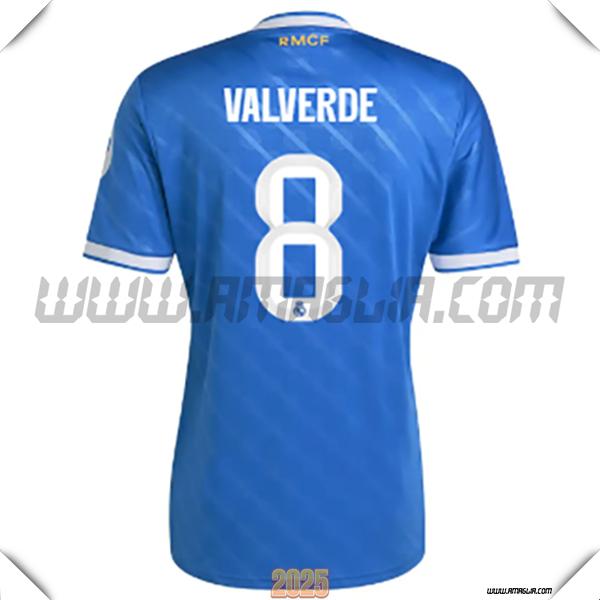 Terzo Maglia Calcio Real Madrid VALVERDE #8 2025 2026 Blu
