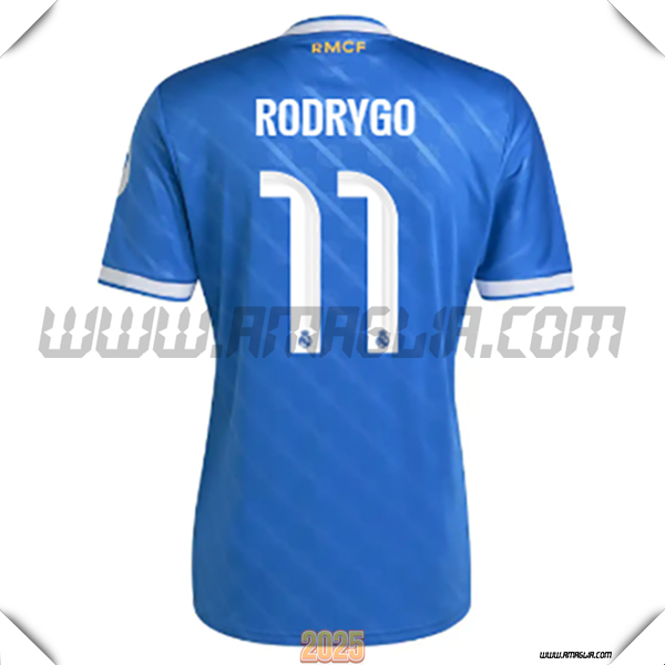 Terzo Maglia Calcio Real Madrid RODRYGO #11 2025 2026 Blu