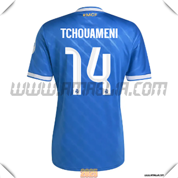 Terzo Maglia Calcio Real Madrid TCHOUAMÉNI #14 2025 2026 Blu