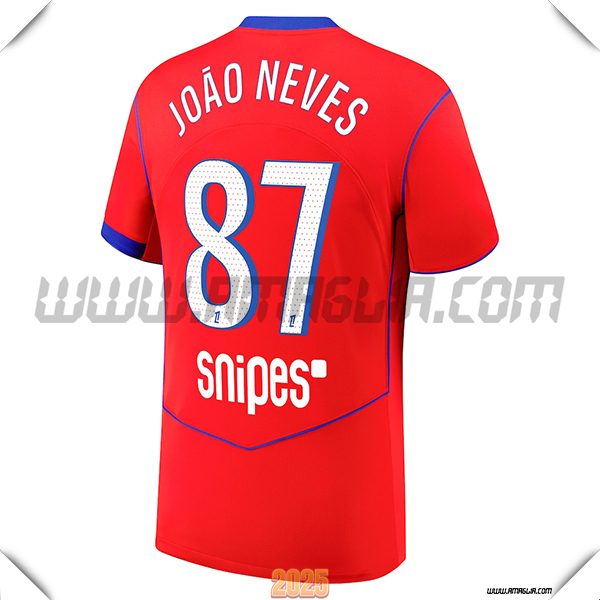 Terzo Maglia Calcio Paris PSG JOÃO NEVES #5 2025 2026 Rosso
