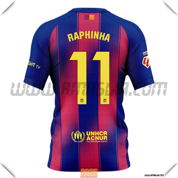 Prima Maglia Calcio FC Barcellona RAPHINHA #11 2025 2026 Rosso/Blu