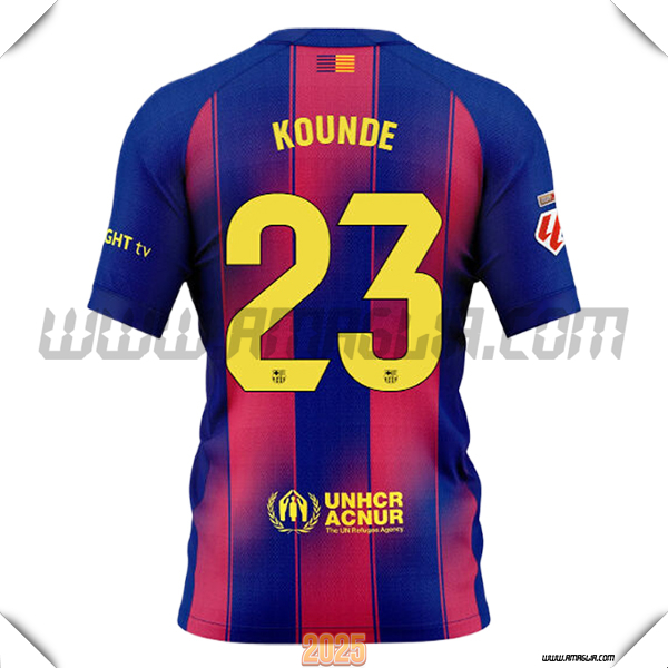 Prima Maglia Calcio FC Barcellona KOUNDE #23 2025 2026 Rosso/Blu