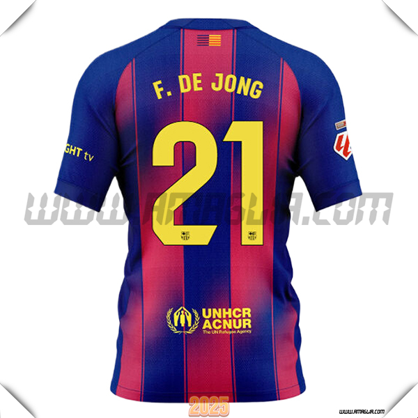Prima Maglia Calcio FC Barcellona F. DE JONG #21 2025 2026 Rosso/Blu