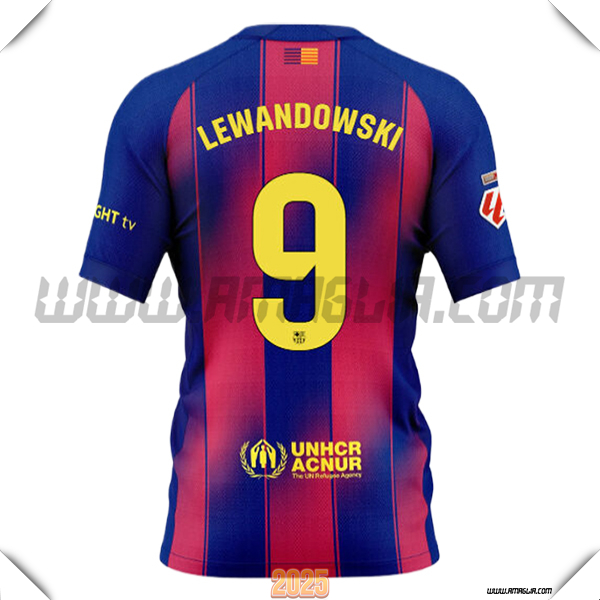 Prima Maglia Calcio FC Barcellona LEWANDOWSKI #9 2025 2026 Rosso/Blu
