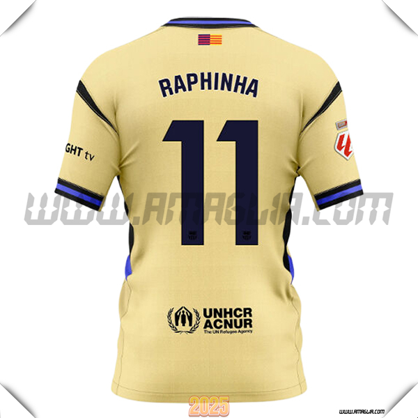 Seconda Maglia Calcio FC Barcellona RAPHINHA #11 2025 2026 GIALLO