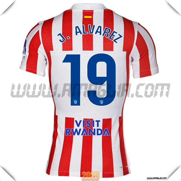 Prima Maglia Calcio Atletico Madrid J. ALVAREZ #19 2025 2026 Rosso/Bianco