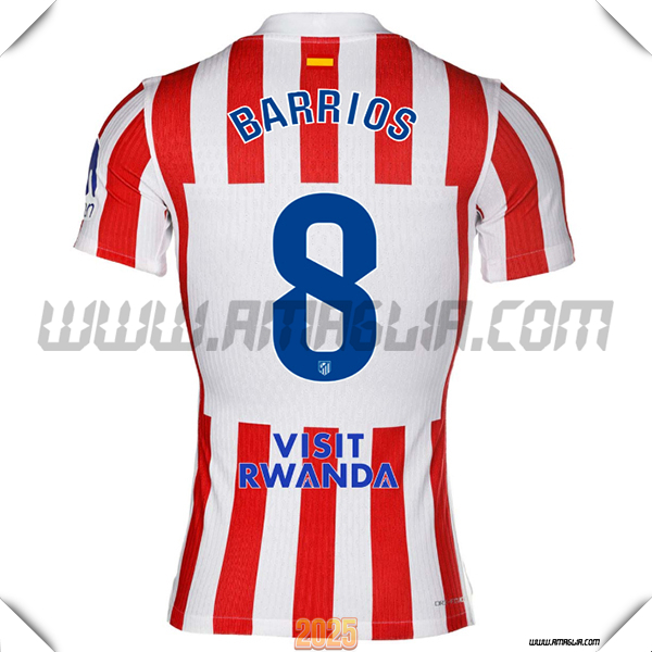 Prima Maglia Calcio Atletico Madrid BARRIOS #8 2025 2026 Rosso/Bianco