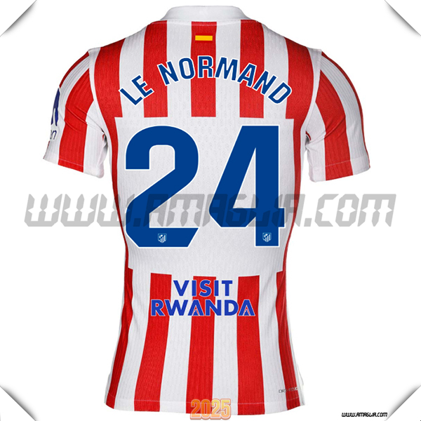 Prima Maglia Calcio Atletico Madrid LE NORMAND #24 2025 2026 Rosso/Bianco