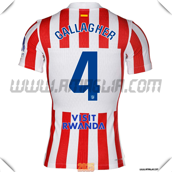 Prima Maglia Calcio Atletico Madrid GALLAGHER #4 2025 2026 Rosso/Bianco