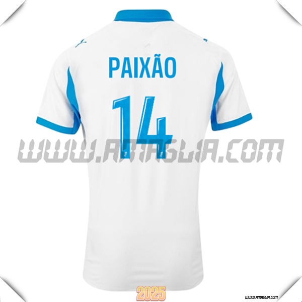 Prima Maglia Calcio Marsiglia OM PAIXÃO #14 2025 2026 Bianco/Blu Cielo