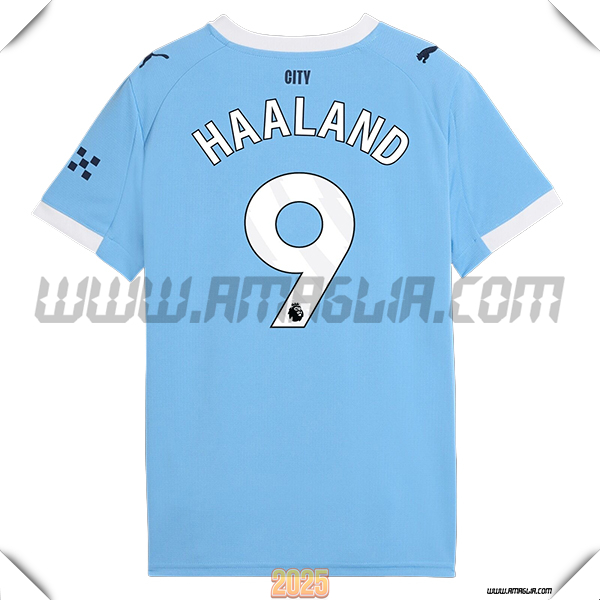 Prima Maglia Calcio Manchester City HAALAND #9 2025 2026 Blu Cielo