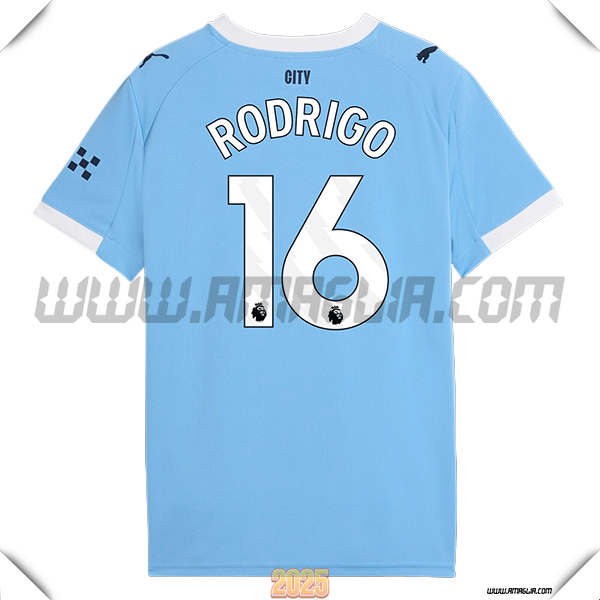 Prima Maglia Calcio Manchester City RODRIGO #16 2025 2026 Blu Cielo