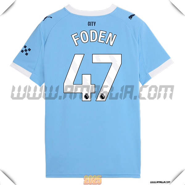 Prima Maglia Calcio Manchester City FODEN #47 2025 2026 Blu Cielo