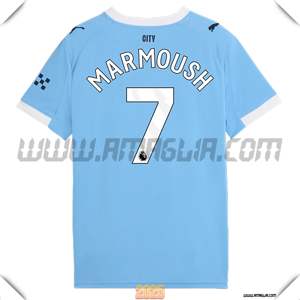Prima Maglia Calcio Manchester City MARMOUSH #7 2025 2026 Blu Cielo