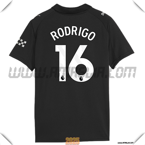 Seconda Maglia Calcio Manchester City RODRIGO #16 2025 2026 Nero