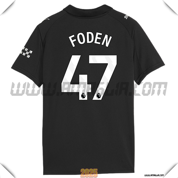 Seconda Maglia Calcio Manchester City FODEN #47 2025 2026 Nero