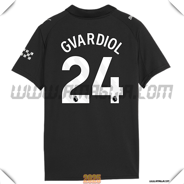 Seconda Maglia Calcio Manchester City GVARDIOL #24 2025 2026 Nero