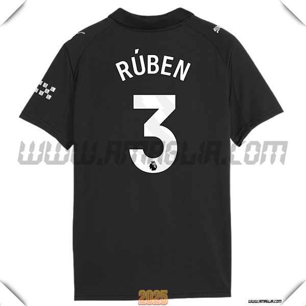 Seconda Maglia Calcio Manchester City RÚBEN #3 2025 2026 Nero