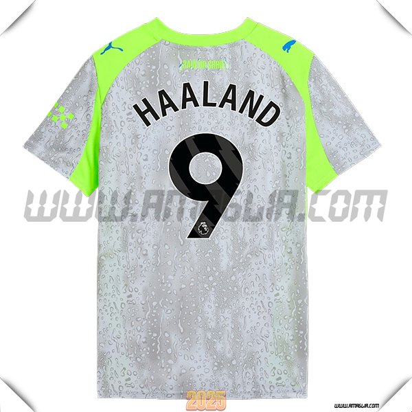 Terzo Maglia Calcio Manchester City HAALAND #9 2025 2026 Grigio/Verde