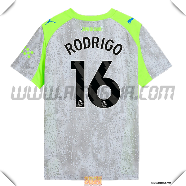 Terzo Maglia Calcio Manchester City RODRIGO #16 2025 2026 Grigio/Verde