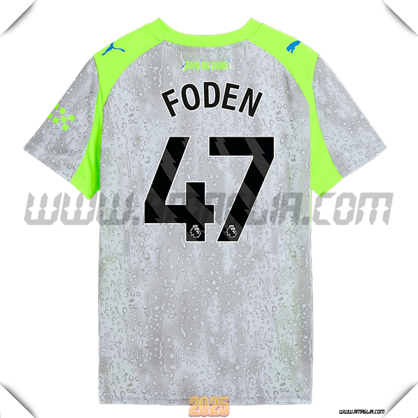 Terzo Maglia Calcio Manchester City FODEN #47 2025 2026 Grigio/Verde