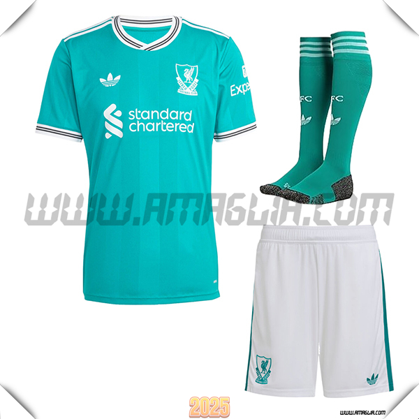 Kit Maglia da FC Liverpool Terzo (Pantaloncini + Calzini) Verde 2025 2026
