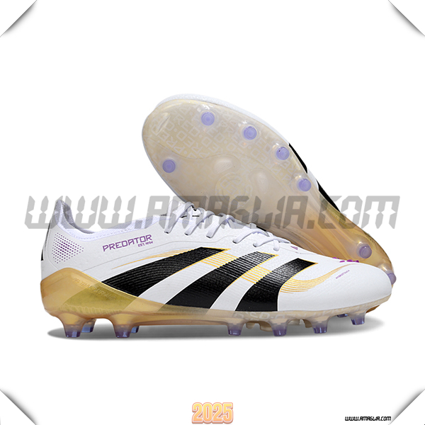 Adidas Scarpe Da Calcio 25 Predator Elite Tongue AG Bianco/Nero/Giallo -02