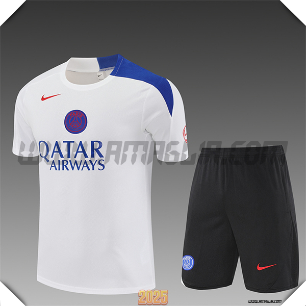 Kit Maglia Allenamento PSG Bambino Bianco/Blu 2025 2026