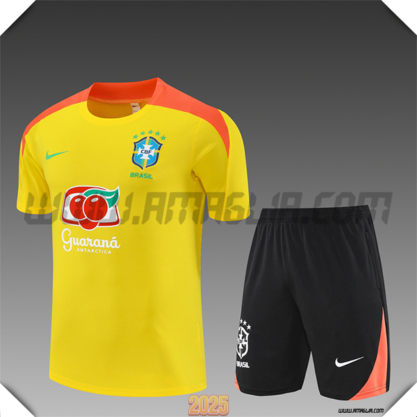 Kit Maglia Allenamento Brasile Bambino Giallo/Arancia 2025 2026