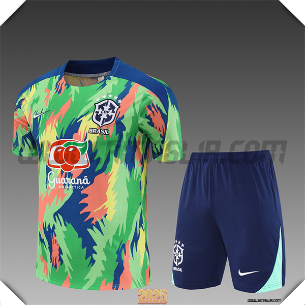 Kit Maglia Allenamento Brasile Bambino Verde/Blu/Giallo 2025 2026