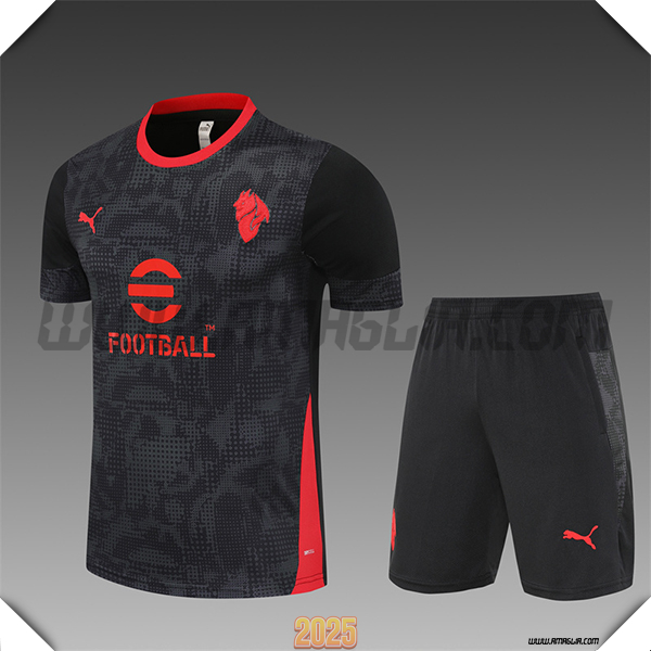 Kit Maglia Allenamento AC Milan Bambino Nero/Grigio/Rosso 2025 2026