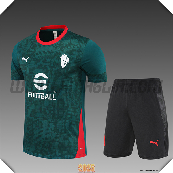 Kit Maglia Allenamento AC Milan Bambino Verde/Rosso 2025 2026