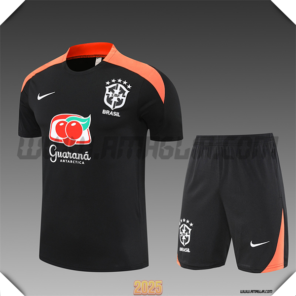 Kit Maglia Allenamento Brasile Bambino Nero/Arancia 2025 2026