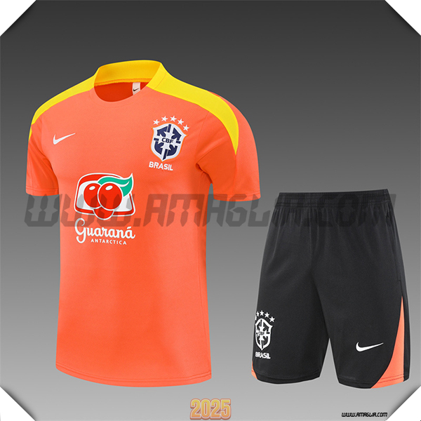 Kit Maglia Allenamento Brasile Bambino Arancia/Giallo 2025 2026