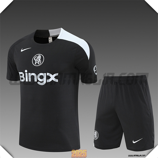 Kit Maglia Allenamento FC Chelsea Bambino Nero/Bianco 2025 2026 -02