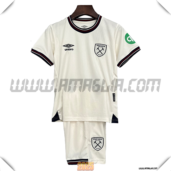 Nuovo Maglia da West Ham Bambino Seconda 2025 2026 Bianco