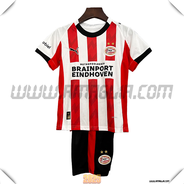 Nuovo Maglia da PSV Eindhoven Bambino Prima 2025 2026 Bianco/Rosso