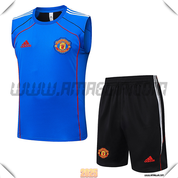 Kit Canotta Allenamento Manchester United Blu/Rosso 2025 2026