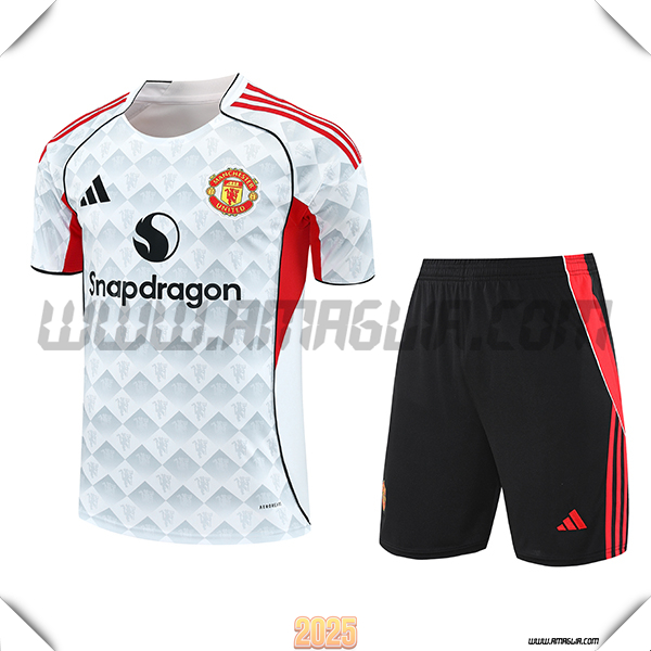 Kit Maglia Allenamento Manchester United Bianco/Grigio/Roug 2025 2026
