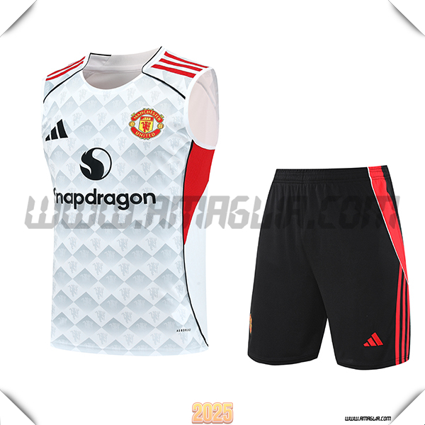 Kit Canotta Allenamento Manchester United Bianco/Grigio/Rosso 2025 2026