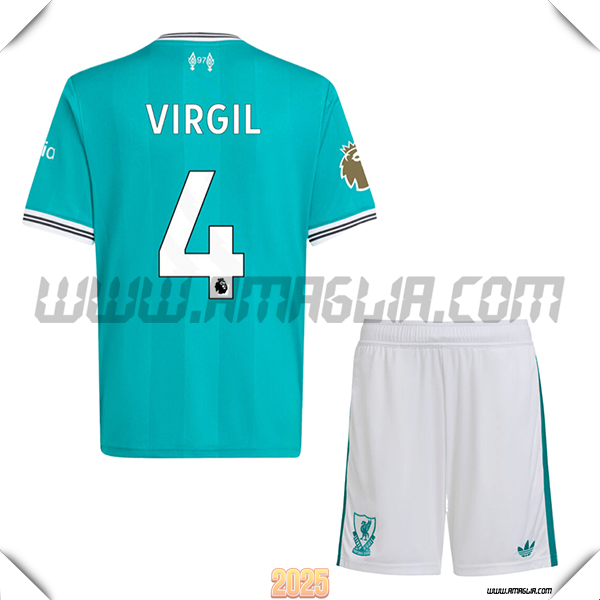 Kit Maglia da FC Liverpool Bambino Terzo VIRGIL #4 Verde 2025 2026